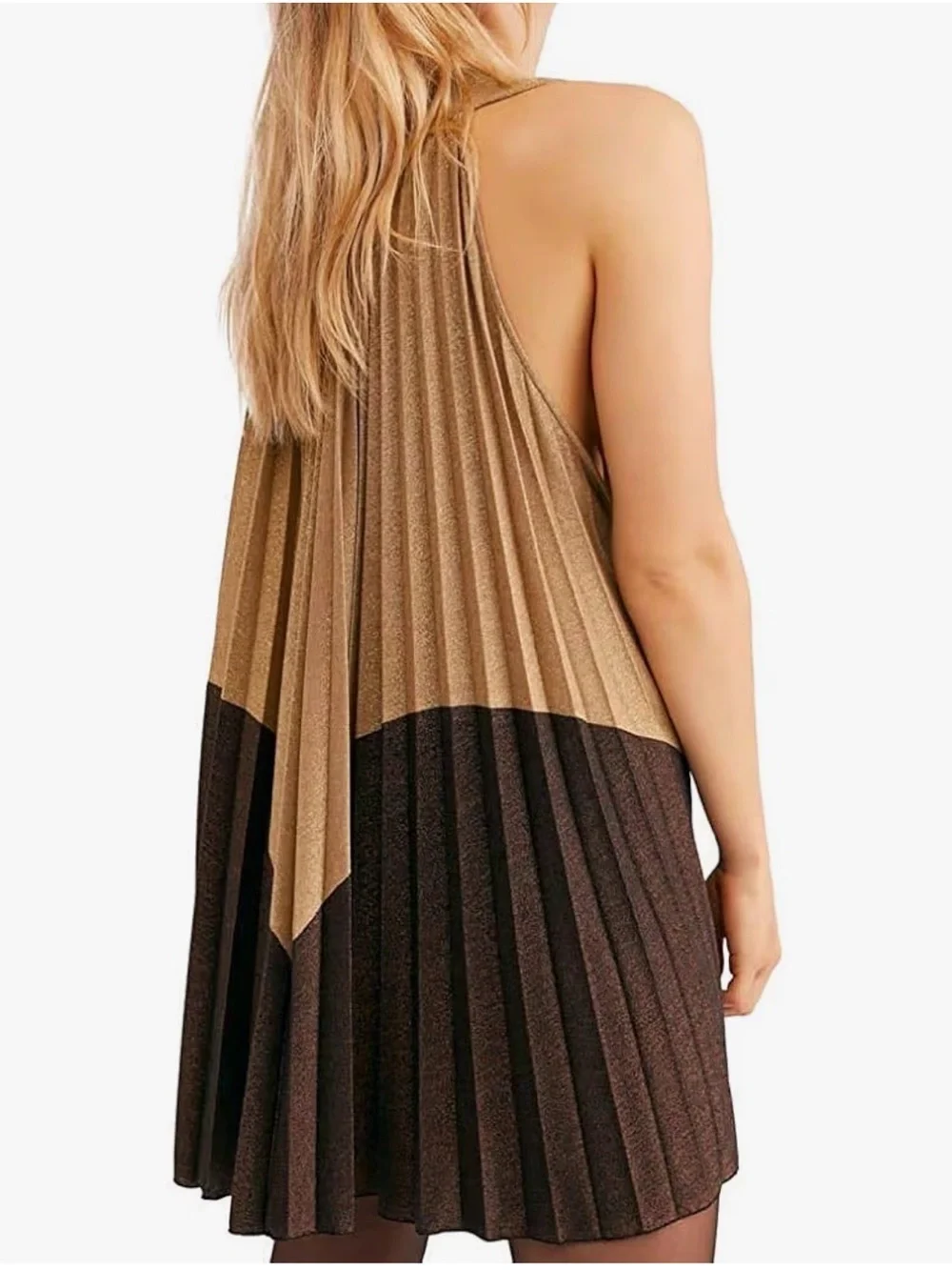 Free People Womens Pleated Love Metallic Mini Sleeveless Shimmery Halter Dress